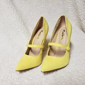 Yellow Micro Fiber Pointy Toe High Stiletto Heels